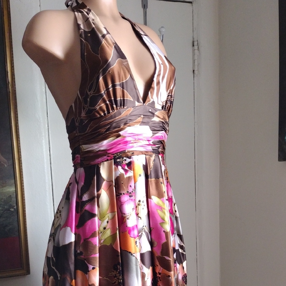 Adrianna Papell Occasion Pink and Purple Halter Sundress 4